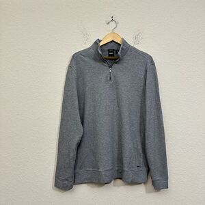 BOSS HUGO BOSS Sydney Quarter Zip Knit Pullover Sweater Mock Neck in Grey